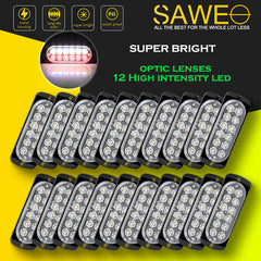 Emergency LED Strobe Lights Bar for Offroad Car Truck Warning Hazard Flash Grille and Surface Mount Light - Red / White 12-LED SAWE Lighting