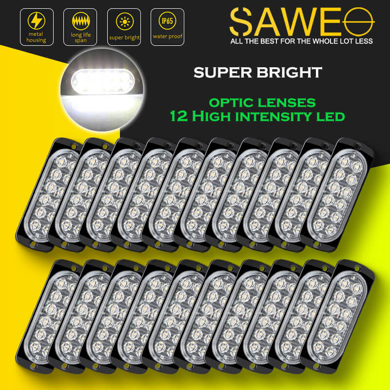 Emergency LED Strobe Lights Bar for Offroad Car Truck Warning Hazard Flash Grille and Surface Mount Light - White 12-LED SAWE Lighting