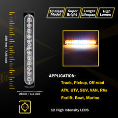 Emergency LED Strobe Lights Bar for Offroad Car Truck Warning Hazard Flash Grille and Surface Mount Light - Amber / White 12-LED SAWE Lighting