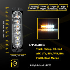 Emergency LED Strobe Lights Bar for Offroad Car Truck Warning Hazard Flash Grille and Surface Mount Light - Amber / White 6-LED SAWE Lighting