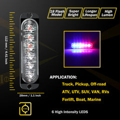 Emergency LED Strobe Lights Bar for Offroad Car Truck Warning Hazard Flash Grille and Surface Mount Light - Blue / Red 6-LED SAWE Lighting