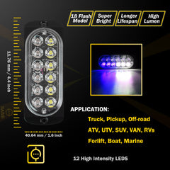 Emergency LED Strobe Lights Bar for Offroad Car Truck Warning Hazard Flash Grille and Surface Mount Light - Blue / White 12-LED SAWE Lighting