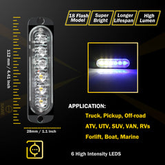 Emergency LED Strobe Lights Bar for Offroad Car Truck Warning Hazard Flash Grille and Surface Mount Light - Blue / White 6-LED SAWE Lighting