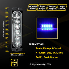 Emergency LED Strobe Lights Bar for Offroad Car Truck Warning Hazard Flash Grille and Surface Mount Light - Blue 6-LED SAWE Lighting
