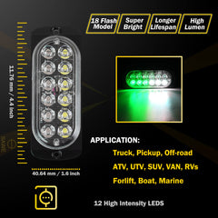 Emergency LED Strobe Lights Bar for Offroad Car Truck Warning Hazard Flash Grille and Surface Mount Light - Green / White 12-LED SAWE Lighting