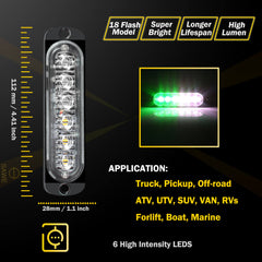 Emergency LED Strobe Lights Bar for Offroad Car Truck Warning Hazard Flash Grille and Surface Mount Light - Green / White 6-LED SAWE Lighting