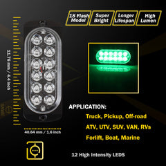 Emergency LED Strobe Lights Bar for Offroad Car Truck Warning Hazard Flash Grille and Surface Mount Light - Green 12-LED SAWE Lighting