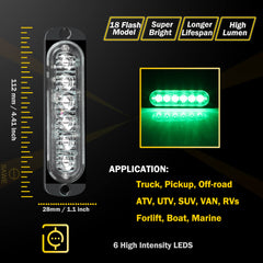 Emergency LED Strobe Lights Bar for Offroad Car Truck Warning Hazard Flash Grille and Surface Mount Light - Green 6-LED SAWE Lighting