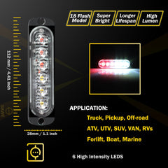 Emergency LED Strobe Lights Bar for Offroad Car Truck Warning Hazard Flash Grille and Surface Mount Light - Red / White 6-LED SAWE Lighting