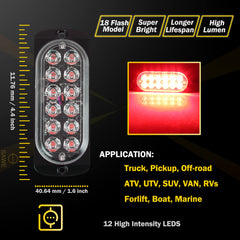 Emergency LED Strobe Lights Bar for Offroad Car Truck Warning Hazard Flash Grille and Surface Mount Light - Red 12-LED SAWE Lighting