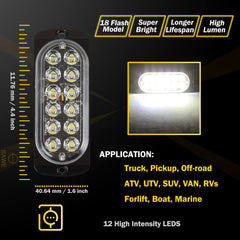 Emergency LED Strobe Lights Bar for Offroad Car Truck Warning Hazard Flash Grille and Surface Mount Light - White 12-LED SAWE Lighting