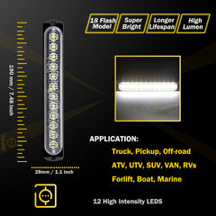 Emergency LED Strobe Lights Bar for Offroad Car Truck Warning Hazard Flash Grille and Surface Mount Light - White 12-LED SAWE Lighting