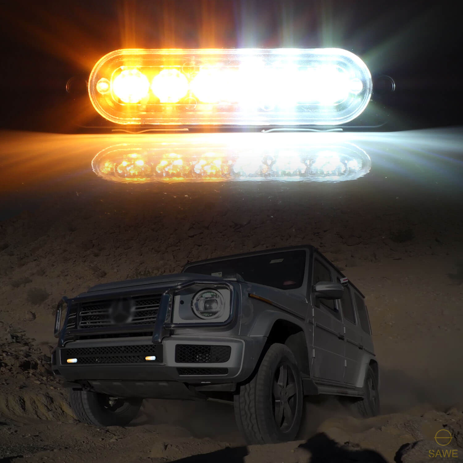 Emergency LED Strobe Lights Bar for Offroad Car Truck Warning Hazard Flash Grille and Surface Mount Light - Amber / White 6-LED SAWE Lighting