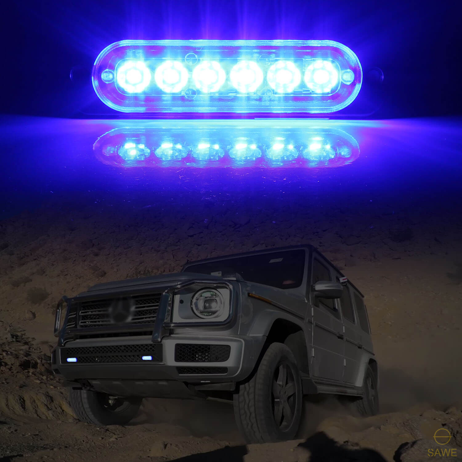 Emergency LED Strobe Lights Bar for Offroad Car Truck Warning Hazard Flash Grille and Surface Mount Light - Blue 6-LED SAWE Lighting