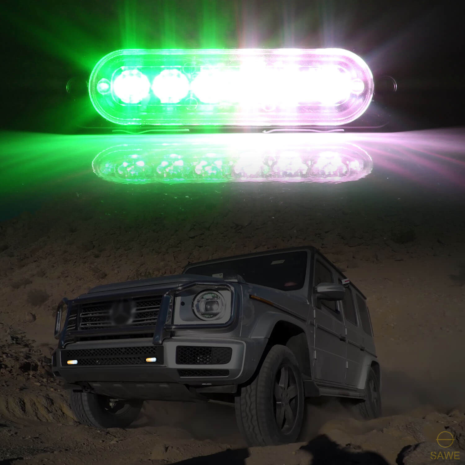Emergency LED Strobe Lights Bar for Offroad Car Truck Warning Hazard Flash Grille and Surface Mount Light - Green / White 6-LED SAWE Lighting