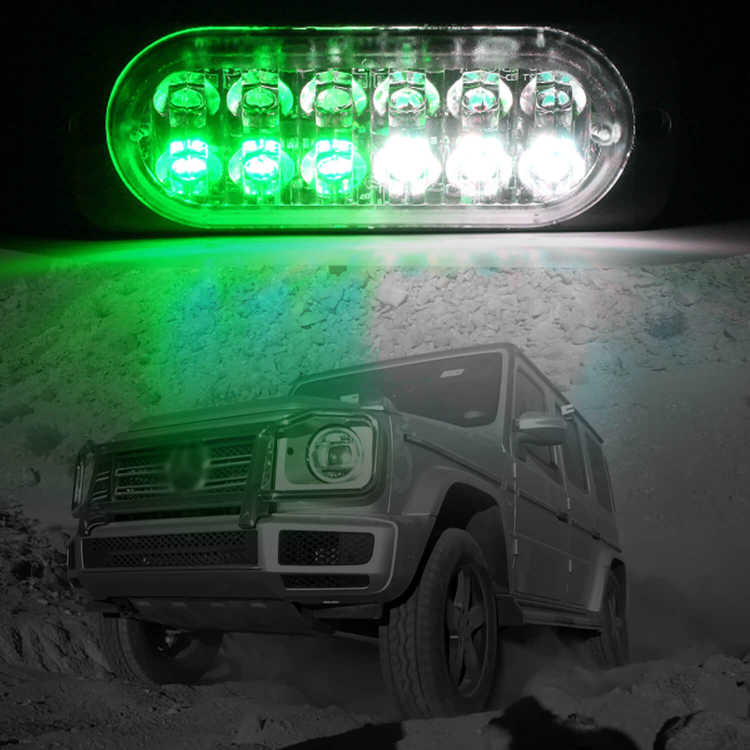 Emergency LED Strobe Lights Bar for Offroad Car Truck Warning Hazard Flash Grille and Surface Mount Light - Green / White 12-LED SAWE Lighting