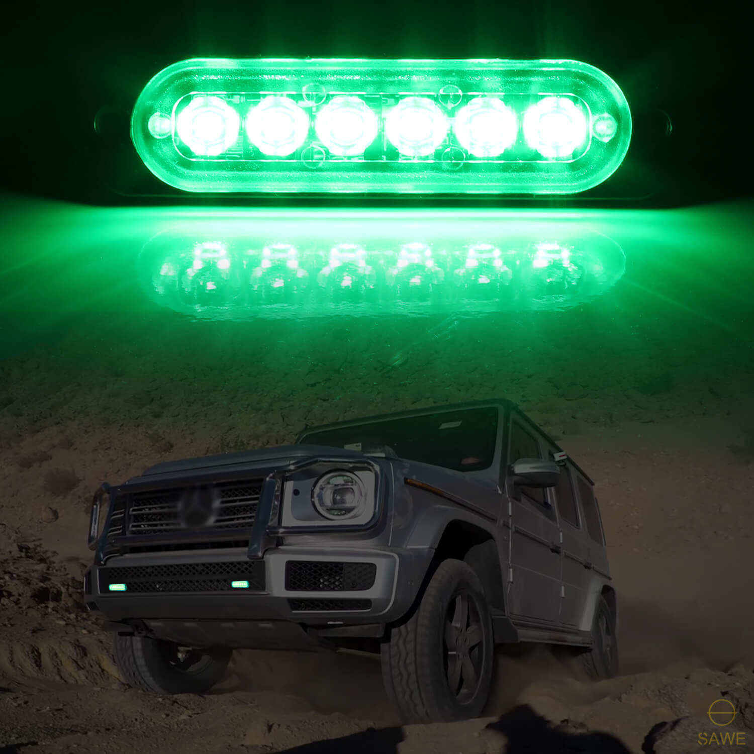 Emergency LED Strobe Lights Bar for Offroad Car Truck Warning Hazard Flash Grille and Surface Mount Light - Green 6-LED SAWE Lighting
