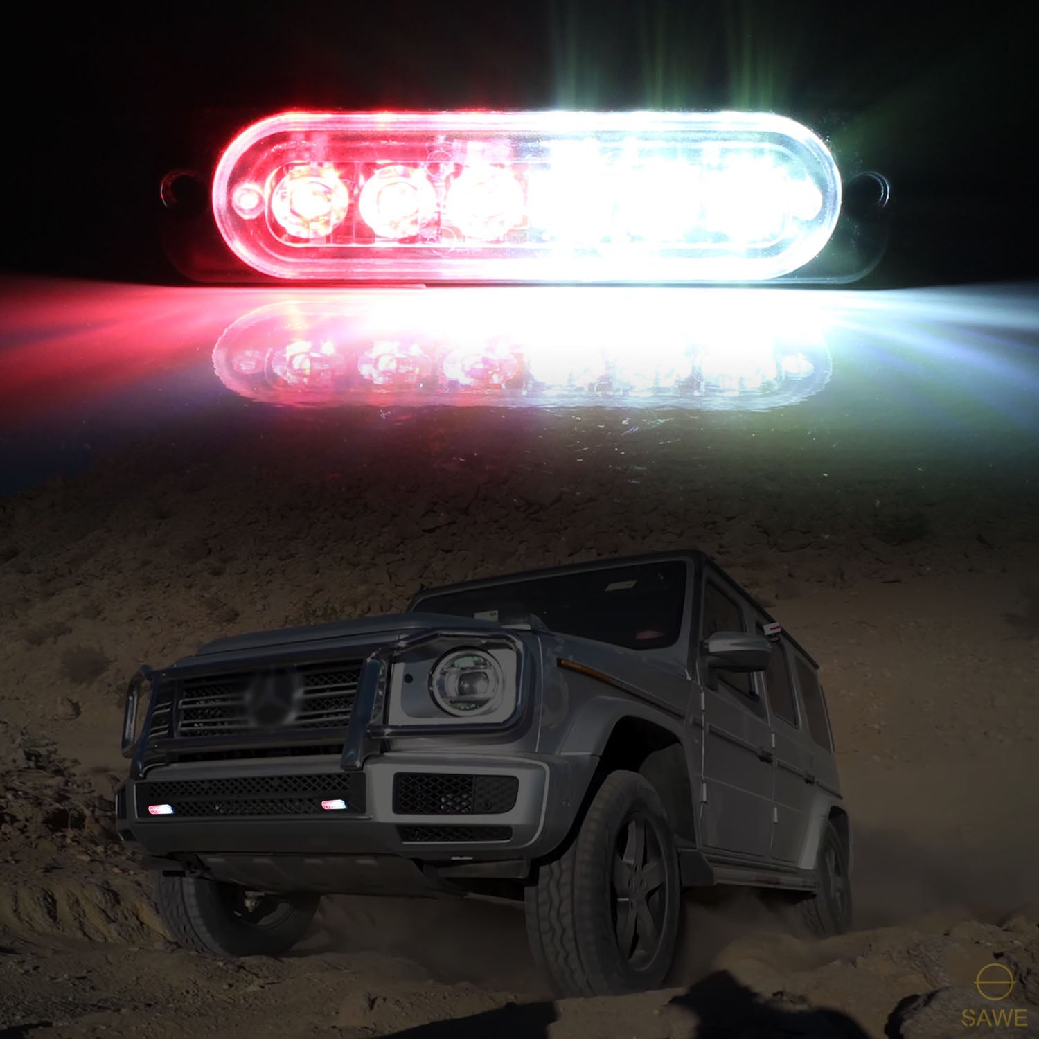 Emergency LED Strobe Lights Bar for Offroad Car Truck Warning Hazard Flash Grille and Surface Mount Light - Red / White 6-LED SAWE Lighting
