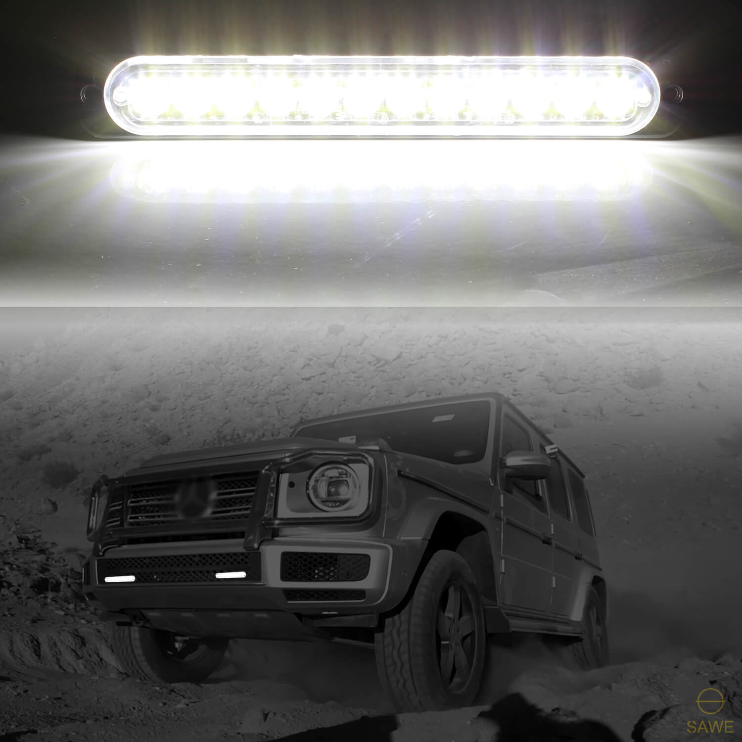 Emergency LED Strobe Lights Bar for Offroad Car Truck Warning Hazard Flash Grille and Surface Mount Light - White 12-LED SAWE Lighting