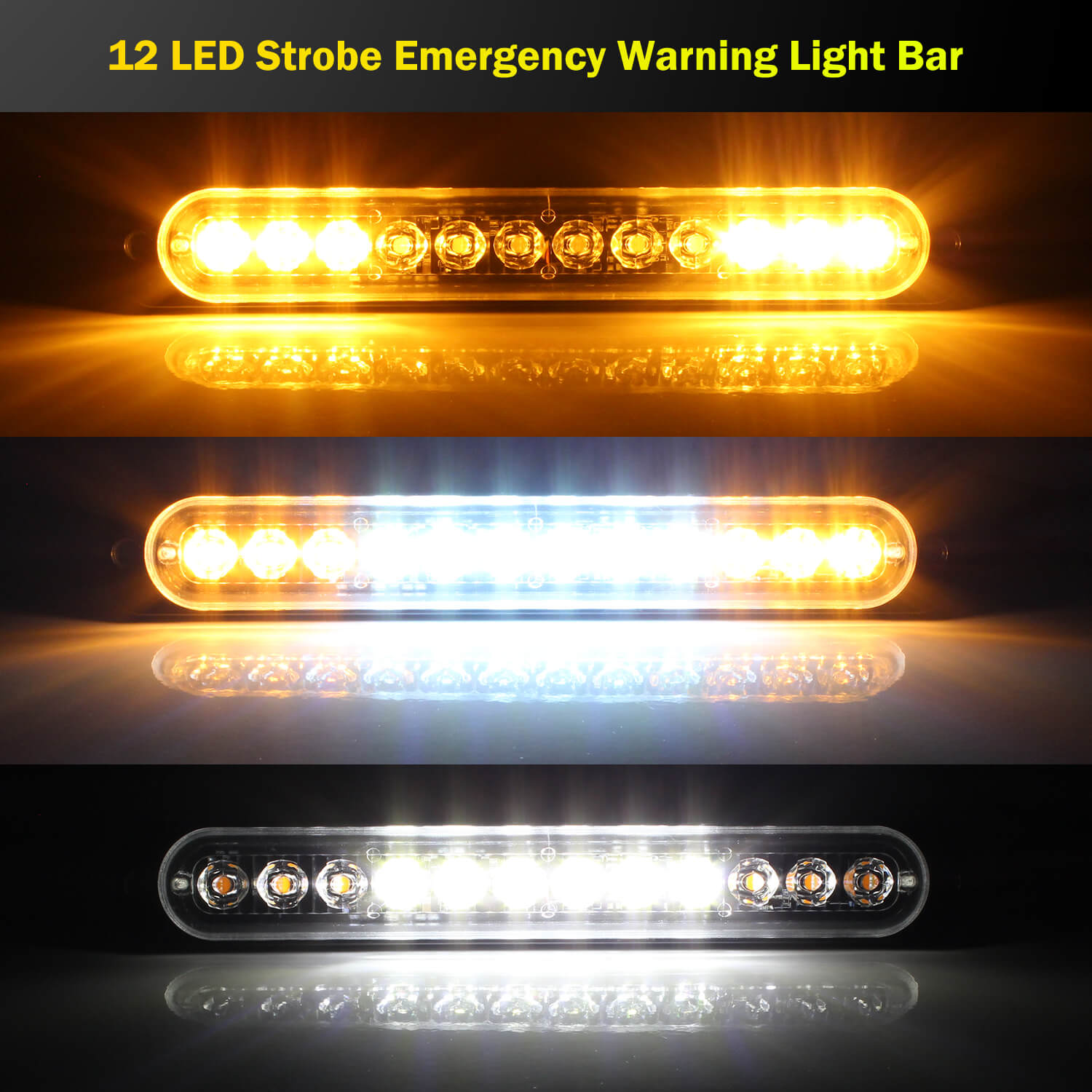 Emergency LED Strobe Lights Bar for Offroad Car Truck Warning Hazard Flash Grille and Surface Mount Light - Amber / White 12-LED SAWE Lighting