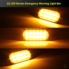 Emergency LED Strobe Lights Bar for Offroad Car Truck Warning Hazard Flash Grille and Surface Mount Light - Amber 12-LED SAWE Lighting