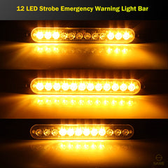 Emergency LED Strobe Lights Bar for Offroad Car Truck Warning Hazard Flash Grille and Surface Mount Light - Amber 12-LED SAWE Lighting