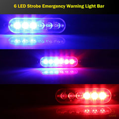 Emergency LED Strobe Lights Bar for Offroad Car Truck Warning Hazard Flash Grille and Surface Mount Light - Blue / Red 6-LED SAWE Lighting
