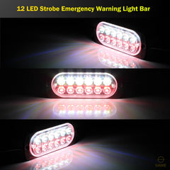 Emergency LED Strobe Lights Bar for Offroad Car Truck Warning Hazard Flash Grille and Surface Mount Light - Red / White 12-LED SAWE Lighting