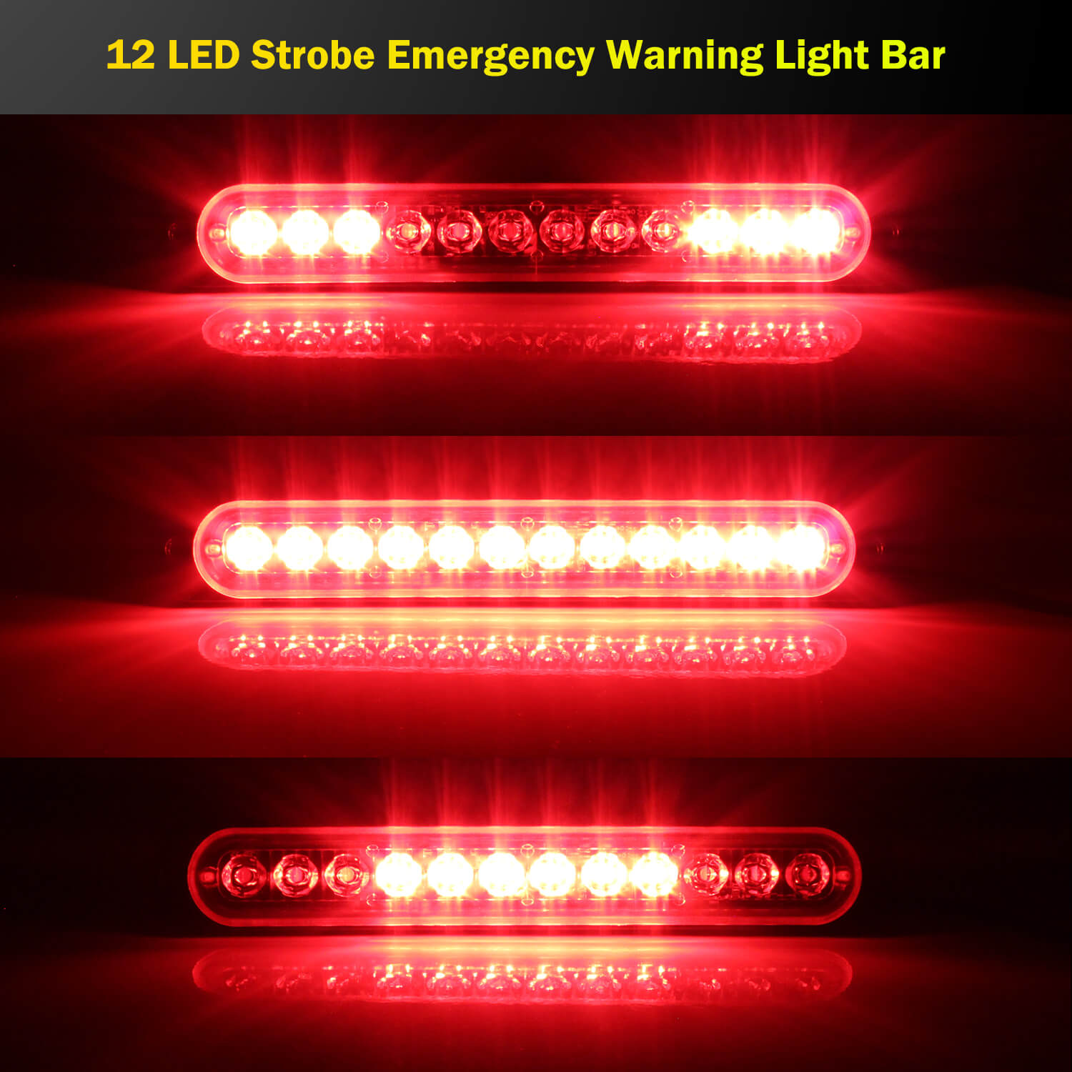 Emergency LED Strobe Lights Bar for Offroad Car Truck Warning Hazard Flash Grille and Surface Mount Light - Red 12-LED SAWE Lighting