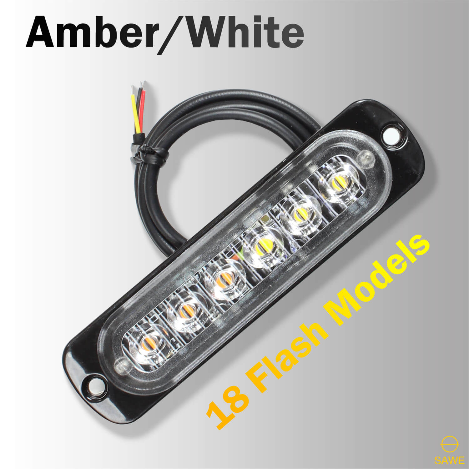 Emergency LED Strobe Lights Bar for Offroad Car Truck Warning Hazard Flash Grille and Surface Mount Light - Amber / White 6-LED SAWE Lighting