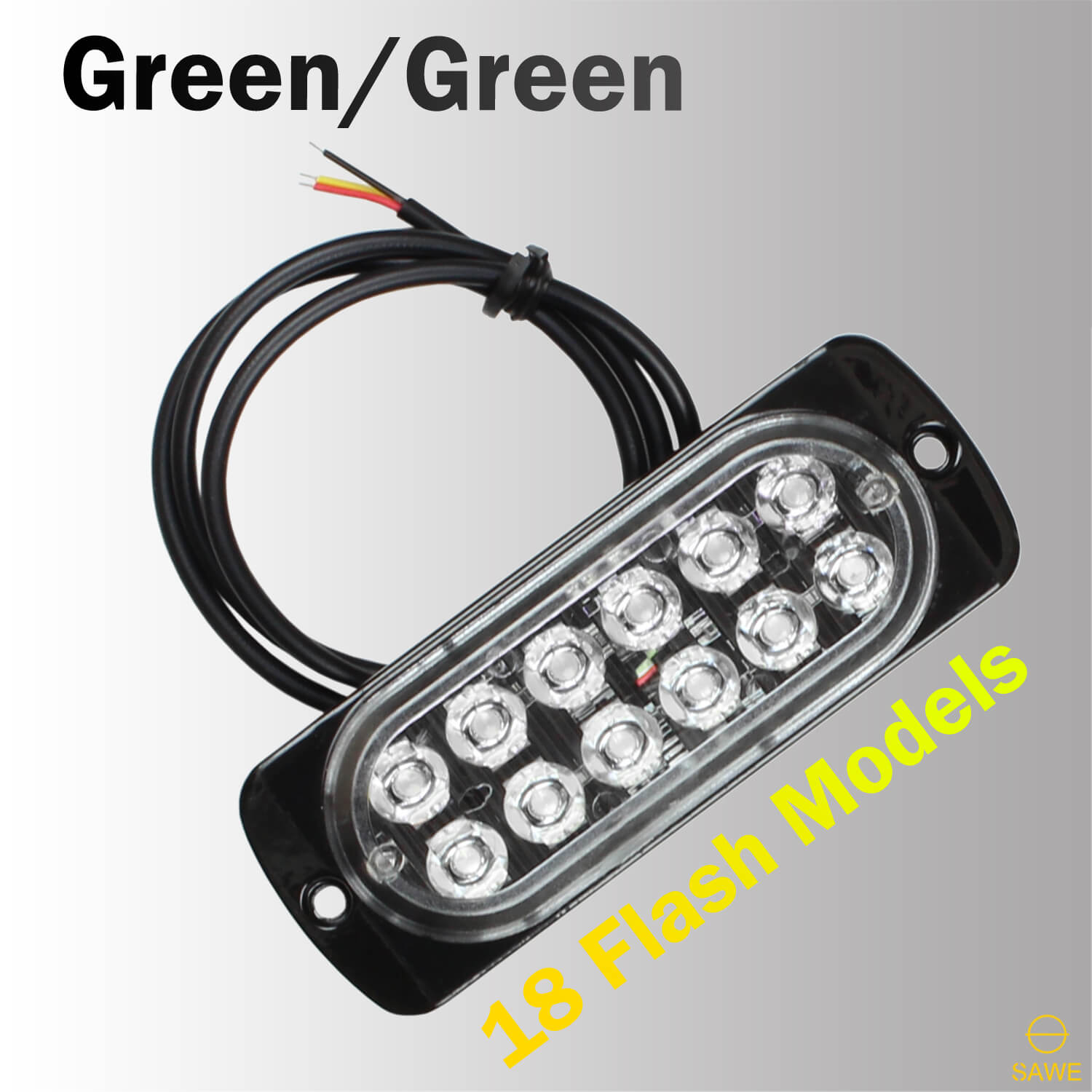 Emergency LED Strobe Lights Bar for Offroad Car Truck Warning Hazard Flash Grille and Surface Mount Light - Green 12-LED SAWE Lighting