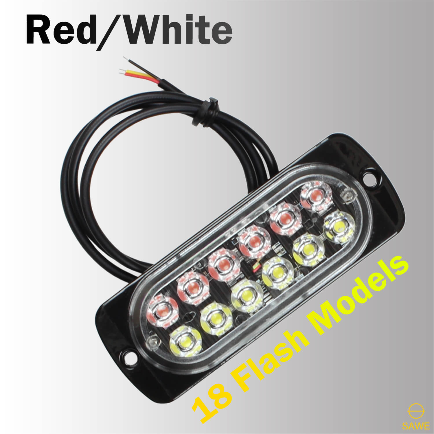 Emergency LED Strobe Lights Bar for Offroad Car Truck Warning Hazard Flash Grille and Surface Mount Light - Red / White 12-LED SAWE Lighting
