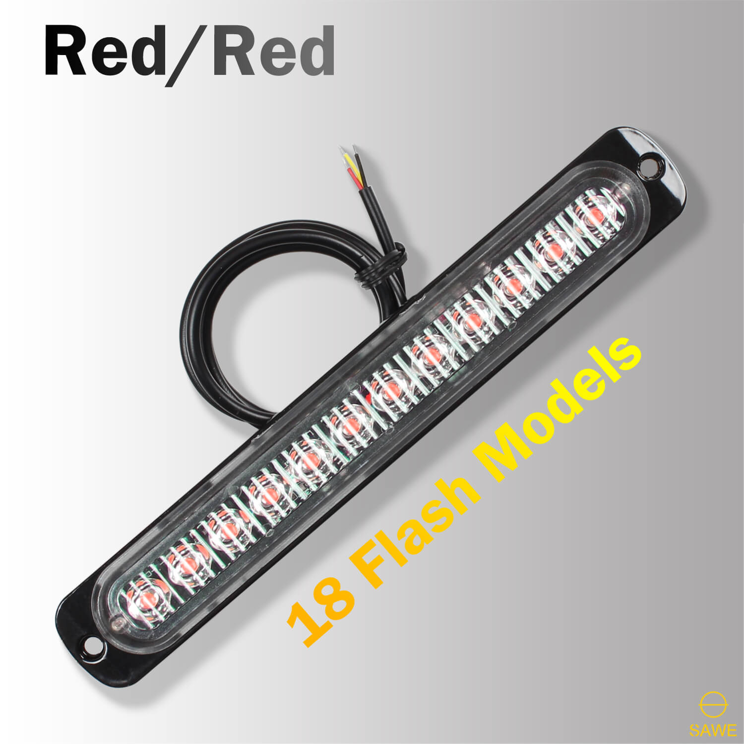 Emergency LED Strobe Lights Bar for Offroad Car Truck Warning Hazard Flash Grille and Surface Mount Light - Red 12-LED SAWE Lighting