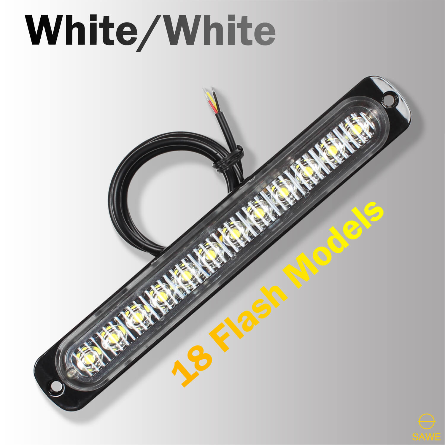 Emergency LED Strobe Lights Bar for Offroad Car Truck Warning Hazard Flash Grille and Surface Mount Light - White 12-LED SAWE Lighting