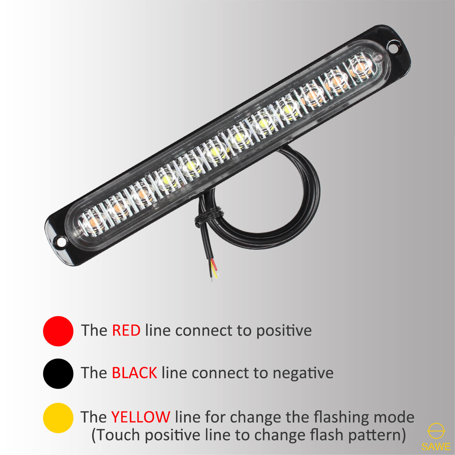 Emergency LED Strobe Lights Bar for Offroad Car Truck Warning Hazard Flash Grille and Surface Mount Light - Amber / White 12-LED SAWE Lighting