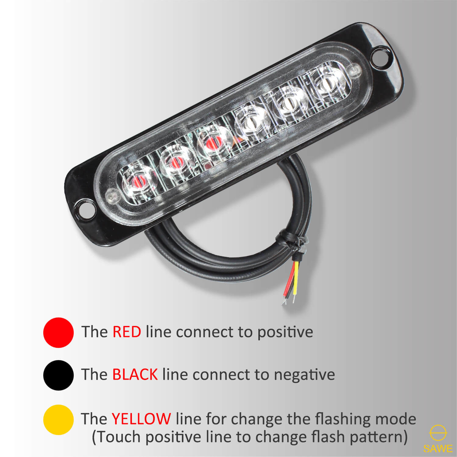 Emergency LED Strobe Lights Bar for Offroad Car Truck Warning Hazard Flash Grille and Surface Mount Light - Blue / Red 6-LED SAWE Lighting