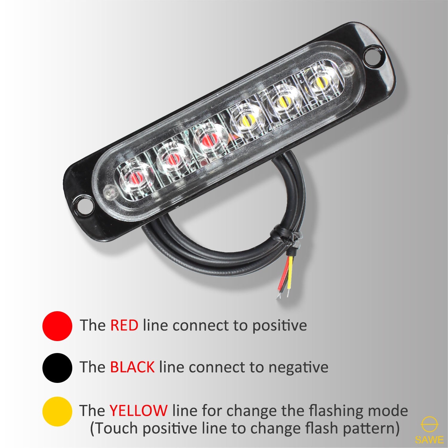 Emergency LED Strobe Lights Bar for Offroad Car Truck Warning Hazard Flash Grille and Surface Mount Light - Red / White 6-LED SAWE Lighting