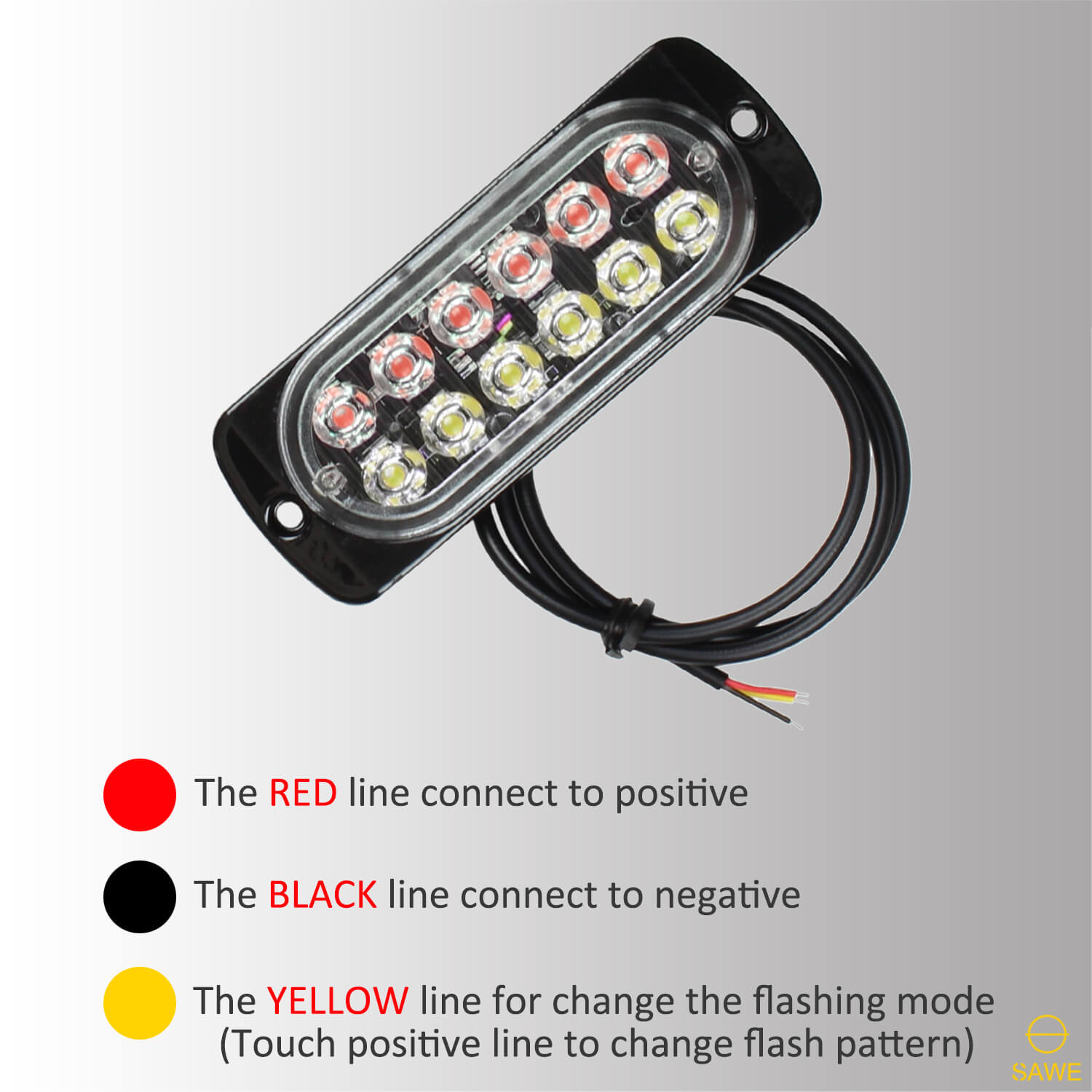 Emergency LED Strobe Lights Bar for Offroad Car Truck Warning Hazard Flash Grille and Surface Mount Light - Red / White 12-LED SAWE Lighting