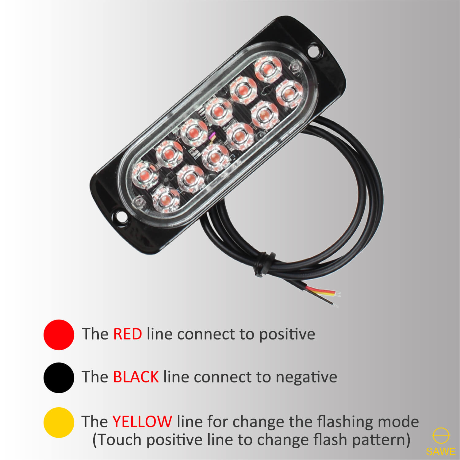 Emergency LED Strobe Lights Bar for Offroad Car Truck Warning Hazard Flash Grille and Surface Mount Light - Red 12-LED SAWE Lighting
