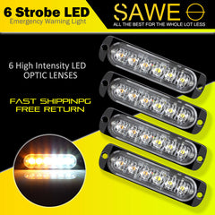 Emergency LED Strobe Lights Bar for Offroad Car Truck Warning Hazard Flash Grille and Surface Mount Light - Amber / White 6-LED SAWE Lighting
