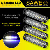 Emergency LED Strobe Lights Bar for Offroad Car Truck Warning Hazard Flash Grille and Surface Mount Light - Blue / White 6-LED SAWE Lighting