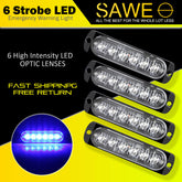 Emergency LED Strobe Lights Bar for Offroad Car Truck Warning Hazard Flash Grille and Surface Mount Light - Blue 6-LED SAWE Lighting