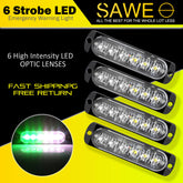 Emergency LED Strobe Lights Bar for Offroad Car Truck Warning Hazard Flash Grille and Surface Mount Light - Green / White 6-LED SAWE Lighting