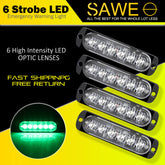 Emergency LED Strobe Lights Bar for Offroad Car Truck Warning Hazard Flash Grille and Surface Mount Light - Green 6-LED SAWE Lighting