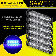 Emergency LED Strobe Lights Bar for Offroad Car Truck Warning Hazard Flash Grille and Surface Mount Light - Blue 6-LED SAWE Lighting