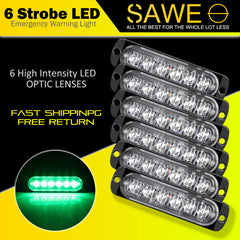 Emergency LED Strobe Lights Bar for Offroad Car Truck Warning Hazard Flash Grille and Surface Mount Light - Green 6-LED SAWE Lighting