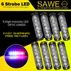 Emergency LED Strobe Lights Bar for Offroad Car Truck Warning Hazard Flash Grille and Surface Mount Light - Blue / Red 6-LED SAWE Lighting