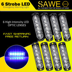 Emergency LED Strobe Lights Bar for Offroad Car Truck Warning Hazard Flash Grille and Surface Mount Light - Blue 6-LED SAWE Lighting