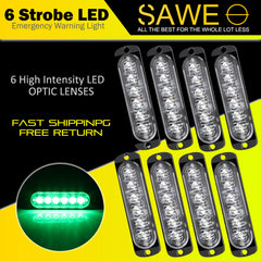 Emergency LED Strobe Lights Bar for Offroad Car Truck Warning Hazard Flash Grille and Surface Mount Light - Green 6-LED SAWE Lighting
