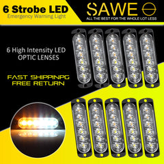 Emergency LED Strobe Lights Bar for Offroad Car Truck Warning Hazard Flash Grille and Surface Mount Light - Amber / White 6-LED SAWE Lighting